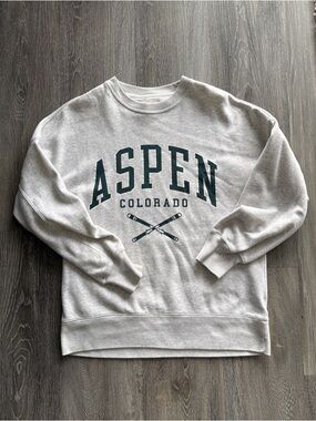 Abercrombie & Fitch Heather Gray Crewneck with Forest Green Aspen Logo